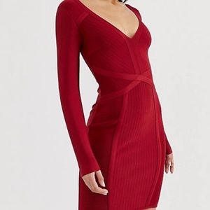 Lipsy v neck red bandage dress
